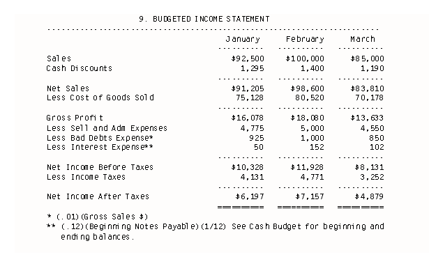 Budgeted Income Statement